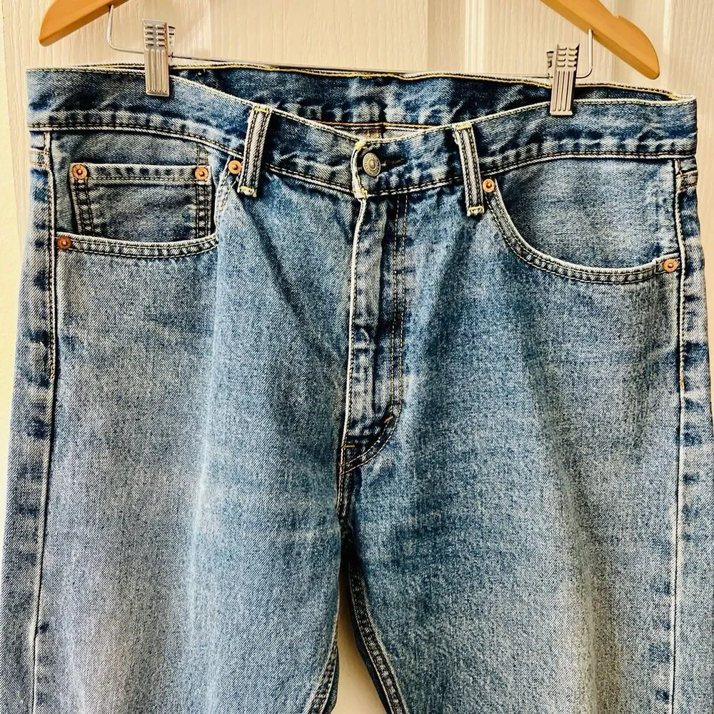 Levi's 505 Jeans Men's 38 X 32 Regular Fit Straight Leg Dark Stonewash Blue READ